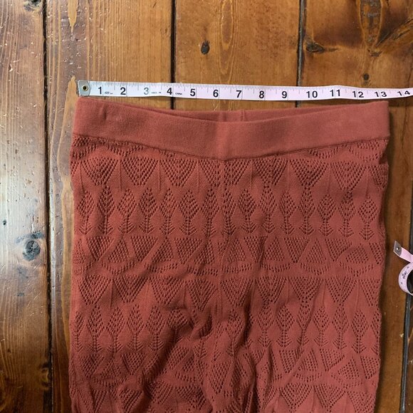NWT Anthropologie Flat White Orange Rust Women's High Waist Pointelle Knit Pants - Picture 9 of 14